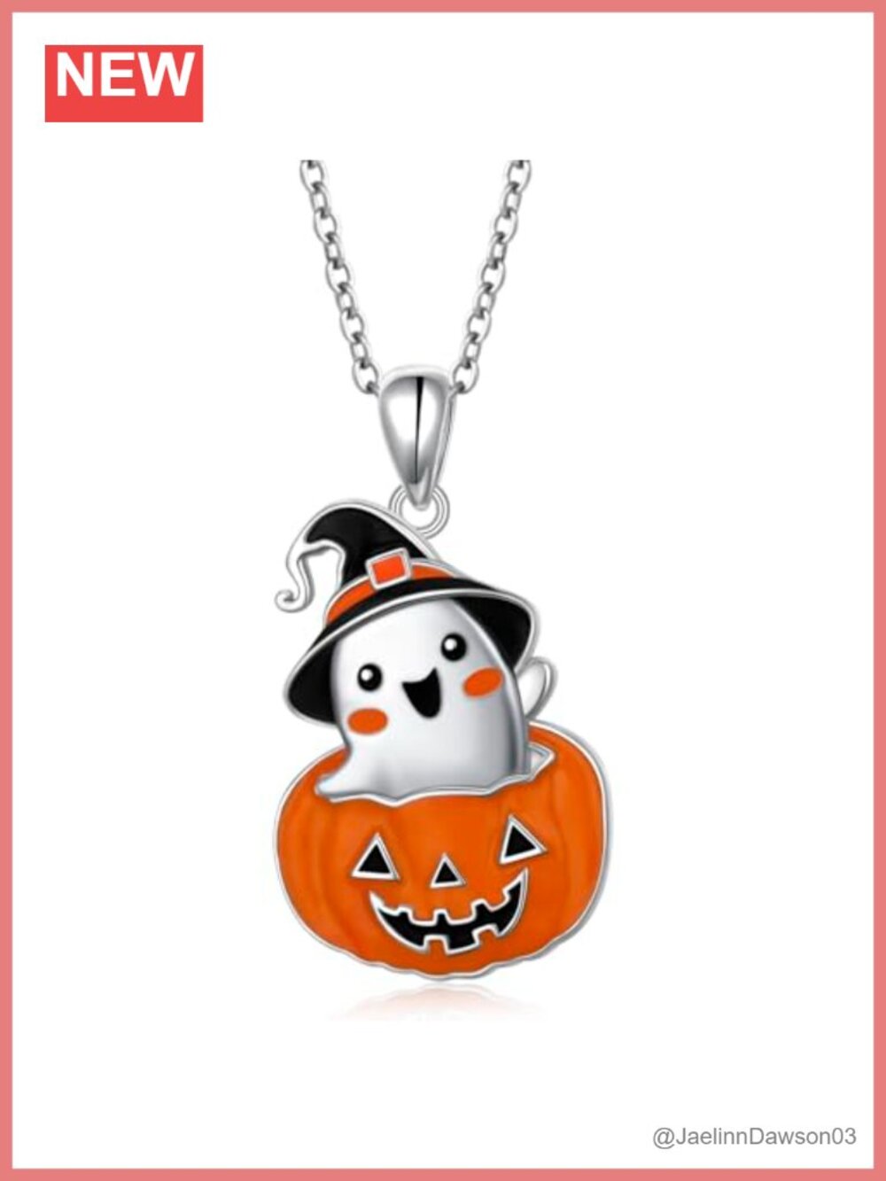 925 Sterling Silver Ghost Pumpkin Pendant Necklace 18+2 Inch Bead Chain